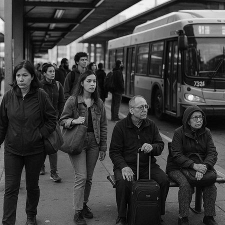 Passengers waiting for a bus at Paris Station