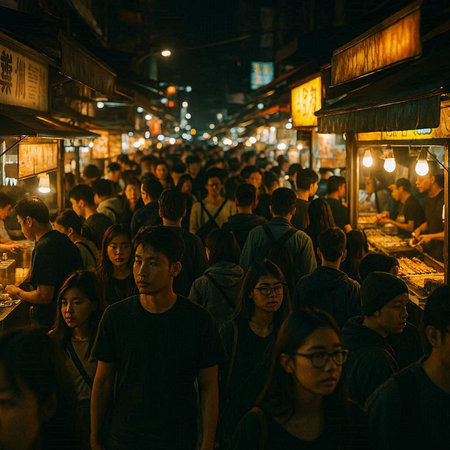 View of unknowns Nepali people walking at Thamel street in Kathmandu in the evening
