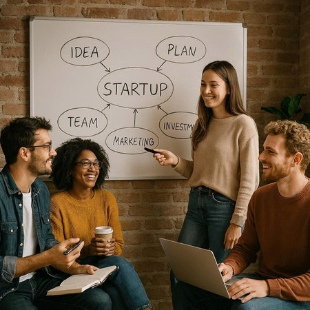 Teamwork concept. Group of young multiethnic people in smart casual wear sitting on the floor and...