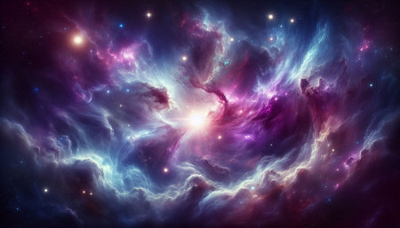 Nebula and stars in deep space. Science fiction art.