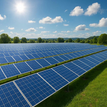 Solar panels, photovoltaic, alternative electricity source - concept of sustainable resources