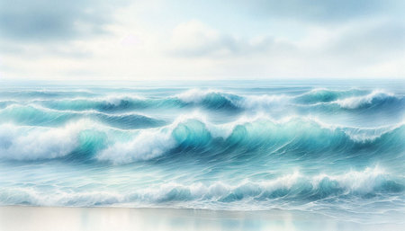 Beautiful seascape background with sea waves. Digital painting.