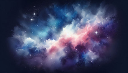 Abstract night sky background with stars and nebula. Vector illustration.の写真素材