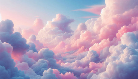 Aerial view of beautiful fluffy clouds in the sky. 3d illustration