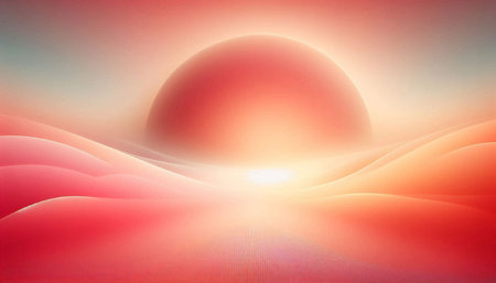 Abstract background with red sun and waves. 3d render illustration.