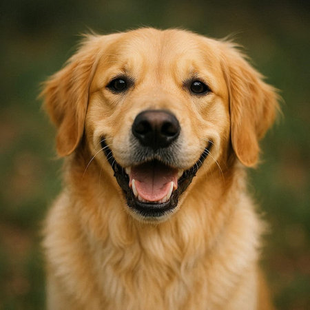 Portrait of a Golden Retriever dog in the park.