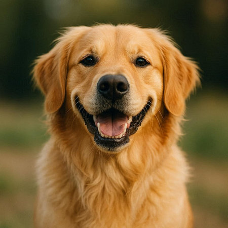 Portrait of a beautiful golden retriever dog in the park.