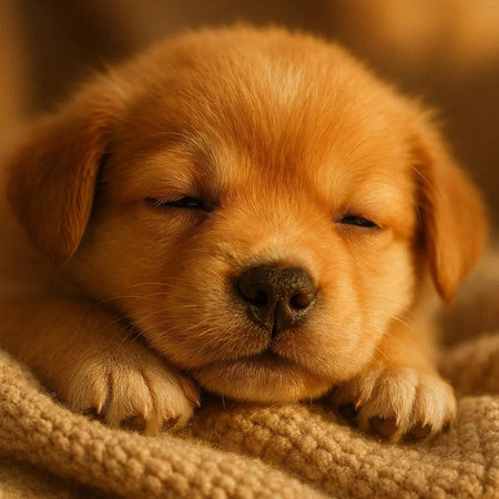 Cute Golden Retriever Puppy Lying on the Couchの写真素材