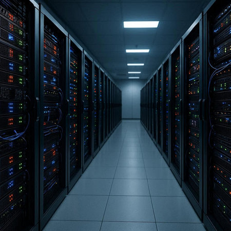 Server room data center. Backup, mining, hosting, mainframe and computer rack with storage...
