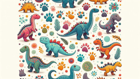 Seamless pattern with cute dinosaurs. Hand drawn vector illustration.の写真素材