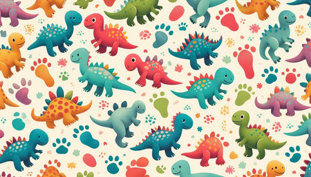 Seamless pattern with cute dinosaurs. Vector illustration for your designの写真素材