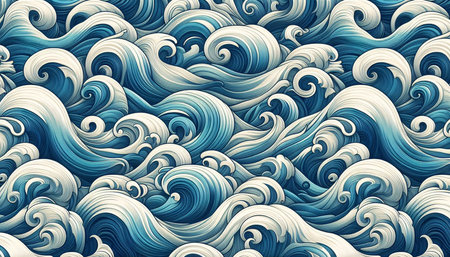 Seamless abstract blue wave pattern. Hand-drawn illustration.
