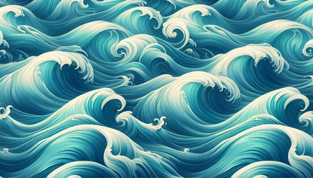 Seamless pattern with blue sea waves. Vector illustration for your design
