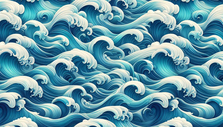 Seamless pattern of blue sea waves. Vector illustration for your design