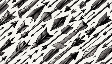 Seamless pattern with hand drawn arrows. Black and white vector illustration.