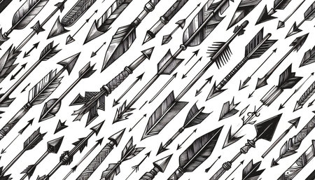 Seamless pattern with hand drawn arrows. Black and white vector illustration.