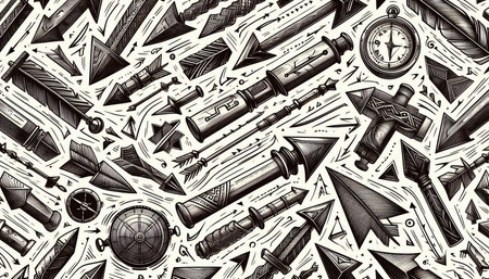 Seamless pattern with hand drawn arrows and compass. Vector illustration