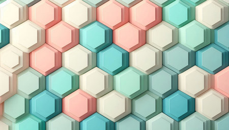 3d rendering of abstract background with hexagons in pastel colors