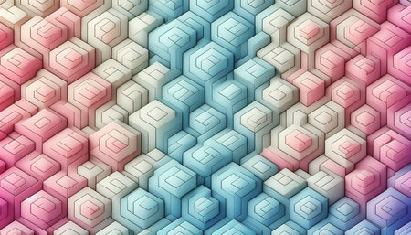 3d rendering of abstract background with hexagons in pink and blue colors