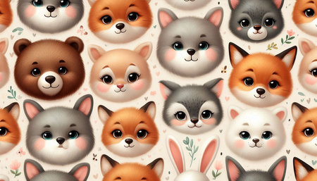 Seamless pattern with cute cartoon foxes and bears. Vector illustration.の写真素材