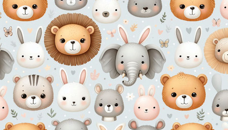 Seamless pattern with cute animals. Vector illustration for children.