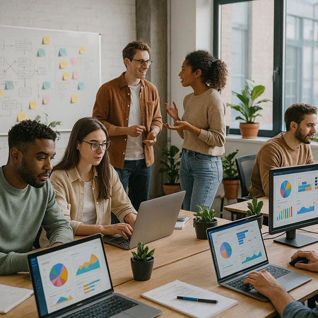 multiethnic startup business team working on new project at modern office