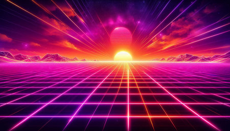 Futuristic background with 80s retro style. 3d rendering