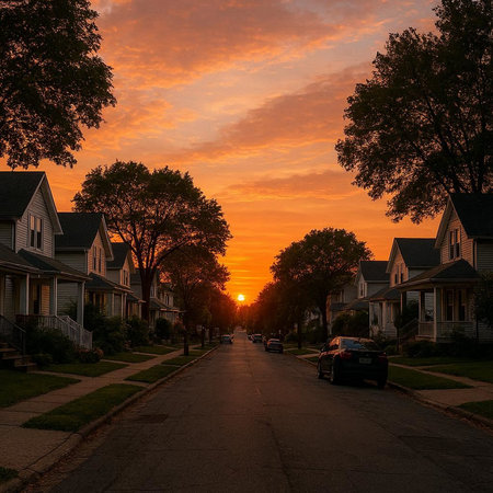 Sunset in the suburbs of Boston, Massachusetts, United States.