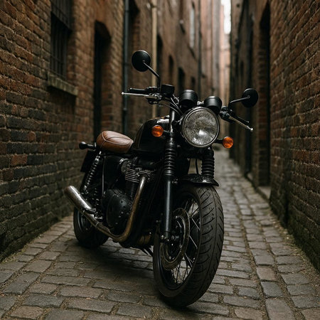 Vintage motorcycle in the city. Motorcycle on the street.