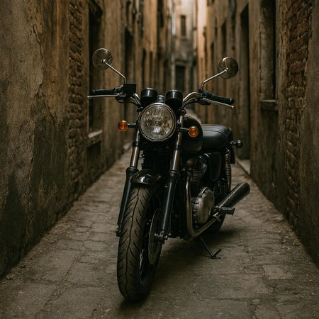 Motorcycle in the old town of Bologna, Italy.の写真素材