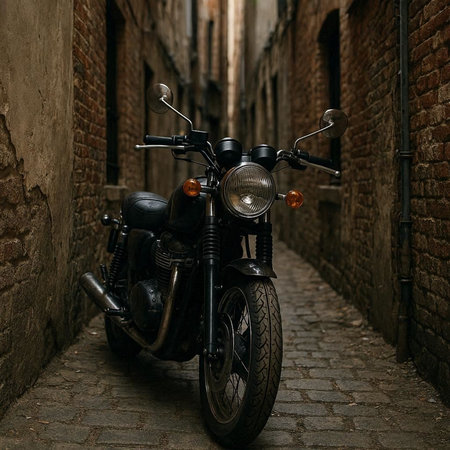 Vintage motorcycle on the street in the old town of Bologna, Italy