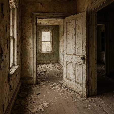 Abandoned room with old doors and windows. 3d renderingの写真素材