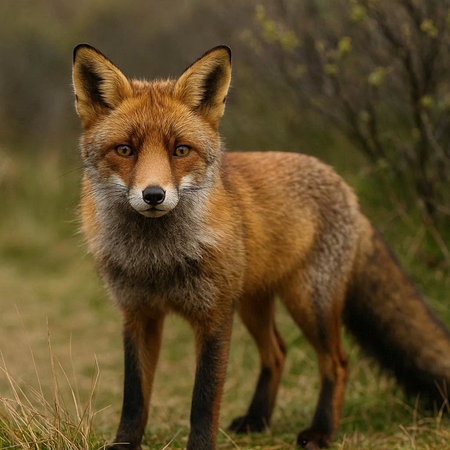 Red fox (Vulpes vulpes) standing in the grass