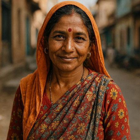 Portrait of a smiling Indian woman in Rajasthan, India.