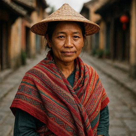 Unidentified Nepalese woman in a hatの写真素材