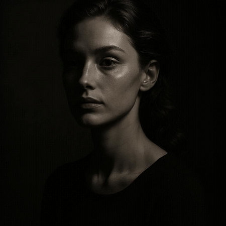 Portrait of a beautiful young woman. Studio shot. Black and white.