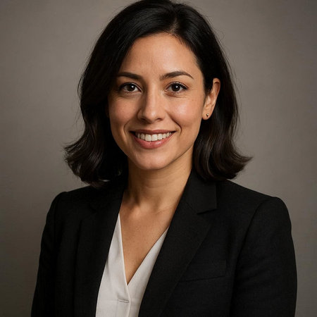Portrait of a businesswoman smiling at the camera against a gray background