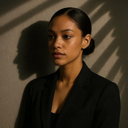 Portrait of a beautiful young African American woman wearing a black suit
