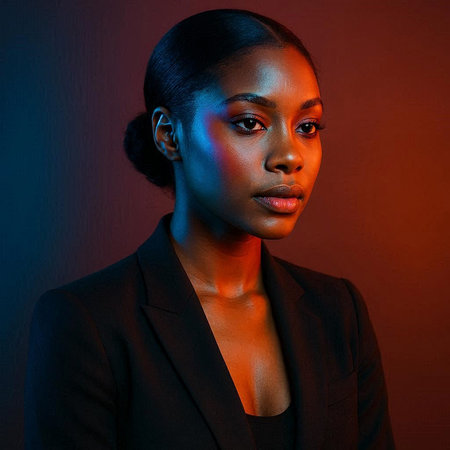 Portrait of a beautiful african american woman in a black suit