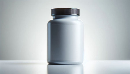 bottle of whey protein on a white background, studio shot
