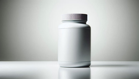 bottle of pills on a gray background, studio shot, close-upの写真素材