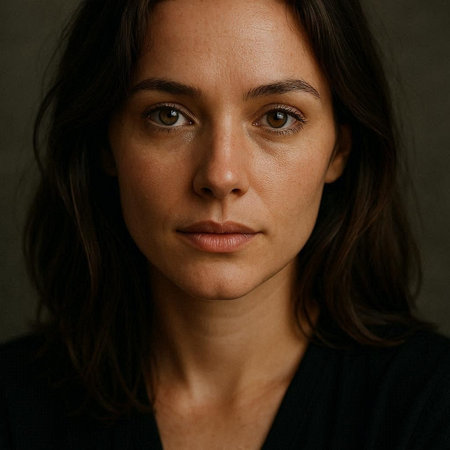Close-up portrait of a beautiful brunette woman on a dark background