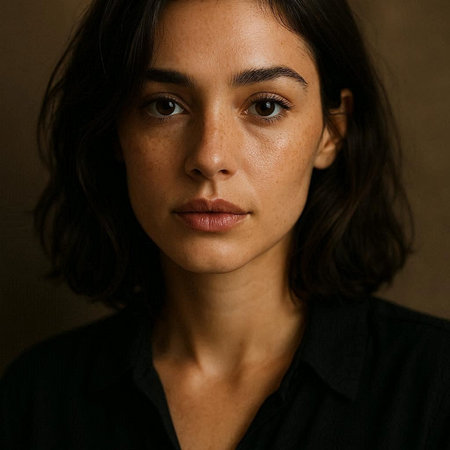 Portrait of a beautiful brunette woman in a black shirt.