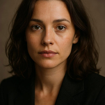 Portrait of a beautiful brunette woman in a black suit.