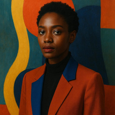 Portrait of a beautiful african american woman wearing a coatの写真素材