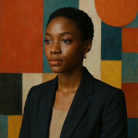 Portrait of a young African American woman in a business suit.