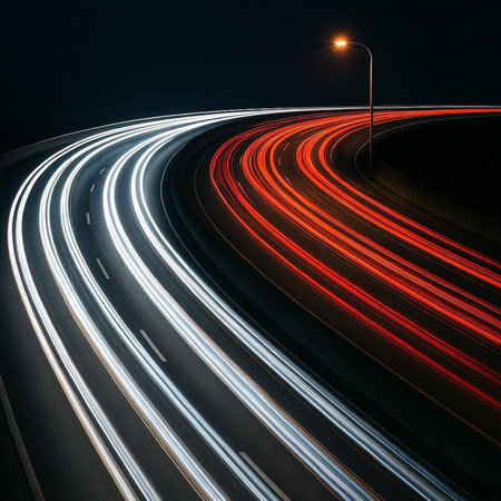 Car light trails in tunnel. Long exposure photo taken in a tunnel.