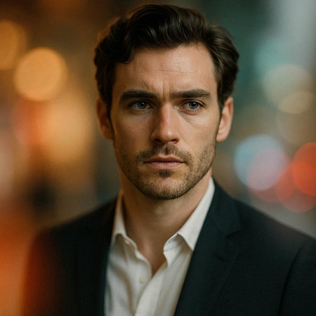 Portrait of a handsome man in a business suit looking at the cameraの写真素材