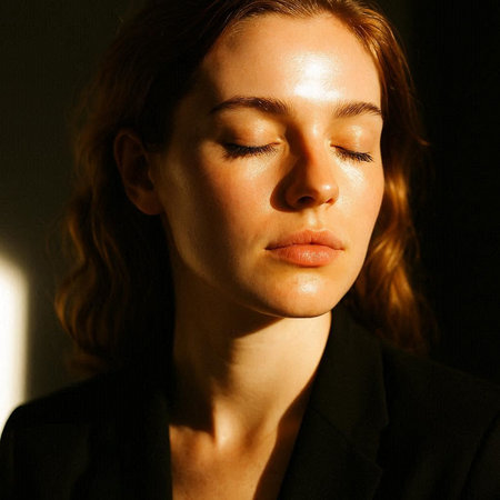 Portrait of a beautiful young woman with closed eyes on dark background