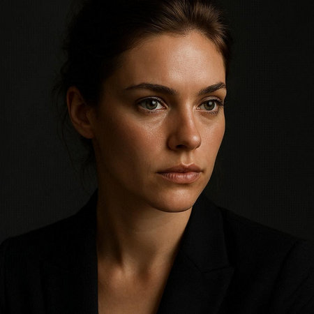 Portrait of a beautiful woman in a black jacket on a dark background